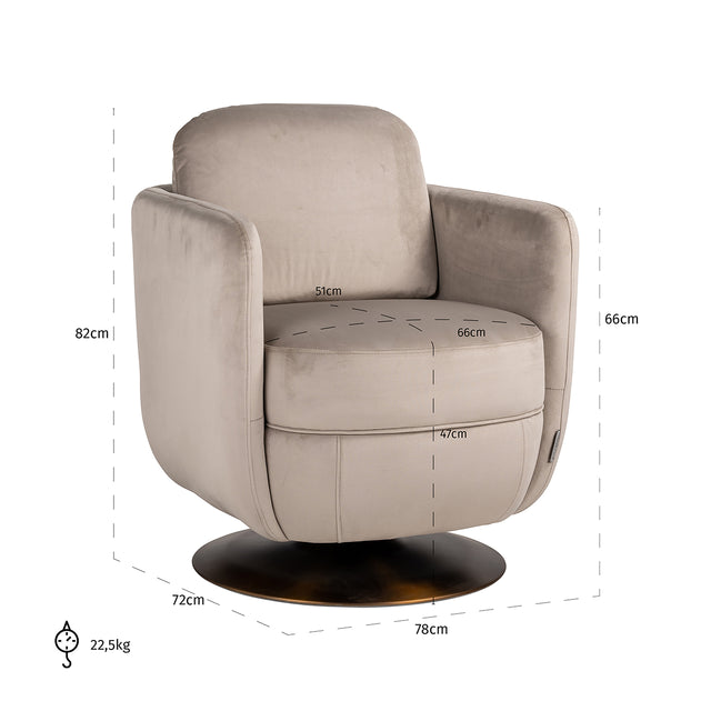 Draaifauteuil Turner khaki velvet fire retardant (FR-Quartz 903 Khaki) van Richmond Interiors – Luxe comfort op maat van PureWonen. Vraag naar de beste prijs.