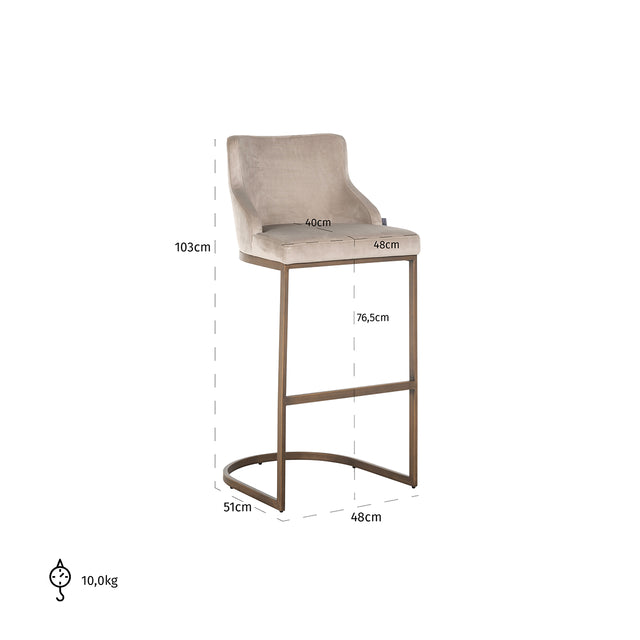 Barstoel Bolton khaki velvet / brushed gold fire retardant (FR-Quartz 903 Khaki) van Richmond Interiors – Luxe comfort op maat van PureWonen. Vraag naar de beste prijs.