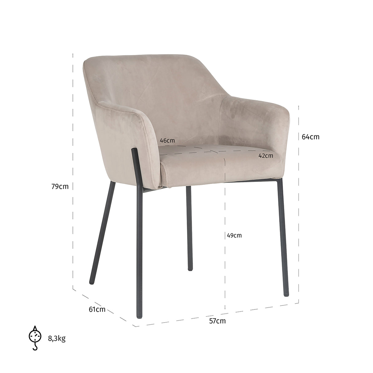 Stoel Fay khaki velvet fire retardant (FR-Quartz 903 Khaki) van Richmond Interiors – Luxe comfort op maat van PureWonen. Vraag naar de beste prijs.
