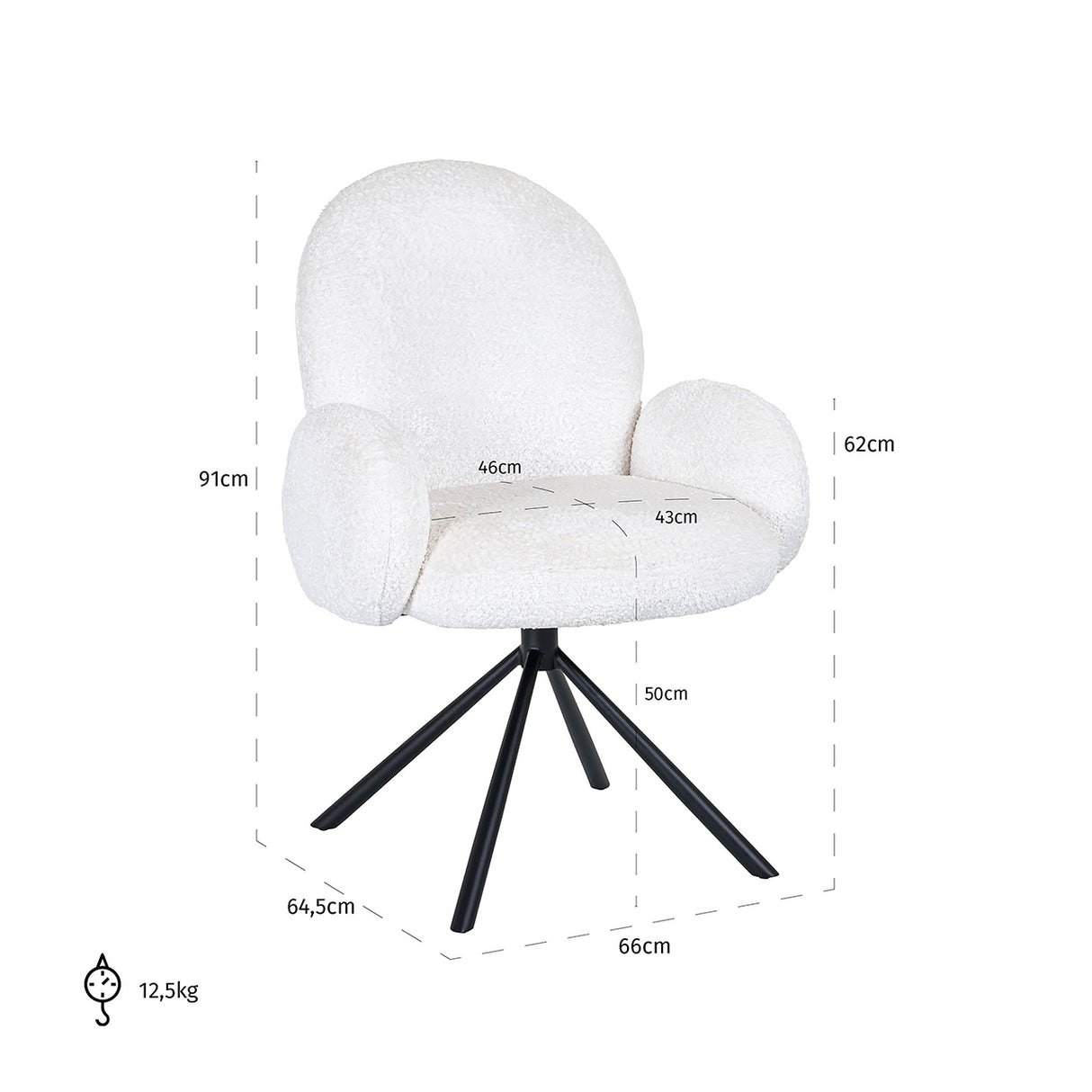 Draaistoel Jolie white sheep (Sheep 02 white) van Richmond Interiors – Luxe comfort op maat van PureWonen. Vraag naar de beste prijs.