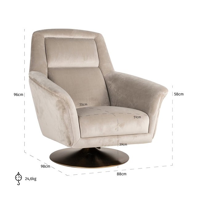 Draaifauteuil Nora khaki velvet (Quartz Khaki 903) van Richmond Interiors – Luxe comfort op maat van PureWonen. Vraag naar de beste prijs.