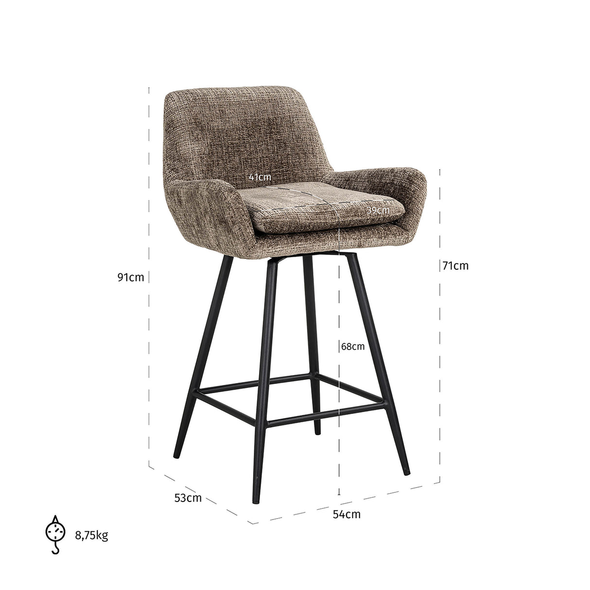Counterstoel Linsey stone chenille (Niagara 104 Stone Chenille) van Richmond Interiors – Luxe comfort op maat van PureWonen. Vraag naar de beste prijs.