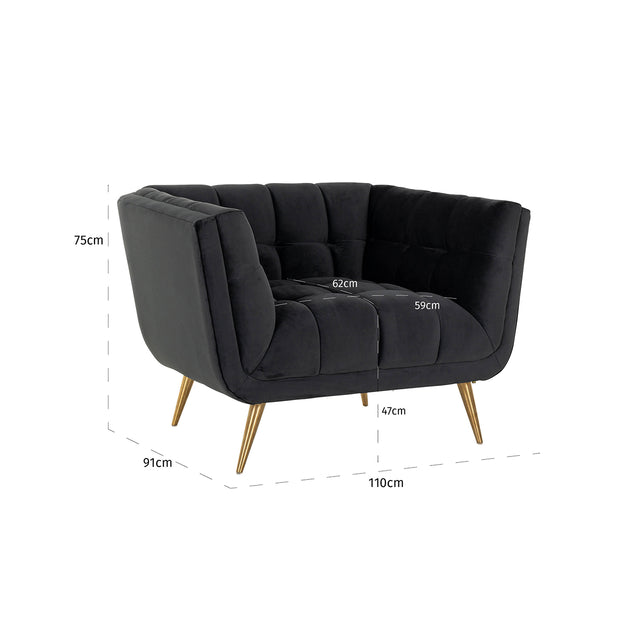 Fauteuil Huxley Antraciet velvet / Brushed gold (Quartz Antraciet 801) van Richmond Interiors – Luxe comfort op maat van PureWonen. Vraag naar de beste prijs.