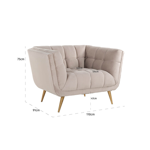 Fauteuil Huxley Khaki velvet / Brushed gold (Quartz Khaki 903) van Richmond Interiors – Luxe comfort op maat van PureWonen. Vraag naar de beste prijs.