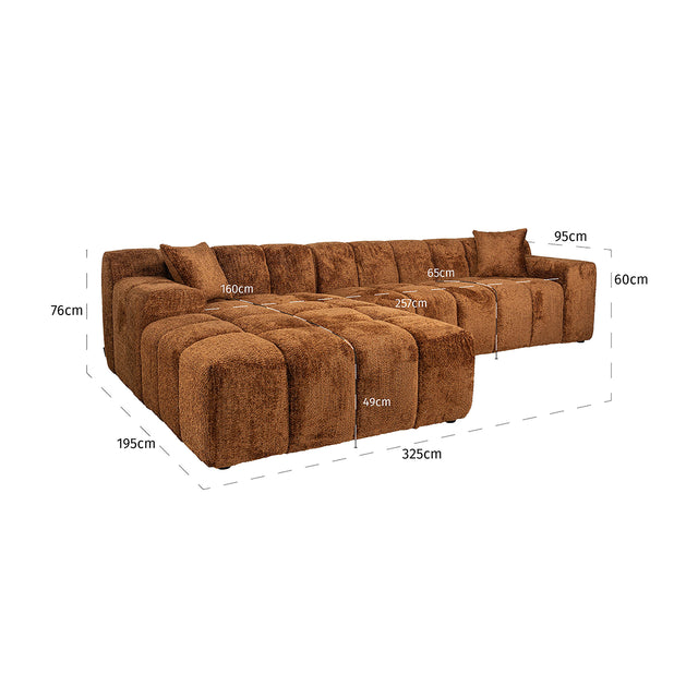 Sofa Cube 3-zits + lounge links (Be Lovely 603 Cinnamon) van Richmond Interiors – Luxe comfort op maat van PureWonen. Vraag naar de beste prijs.