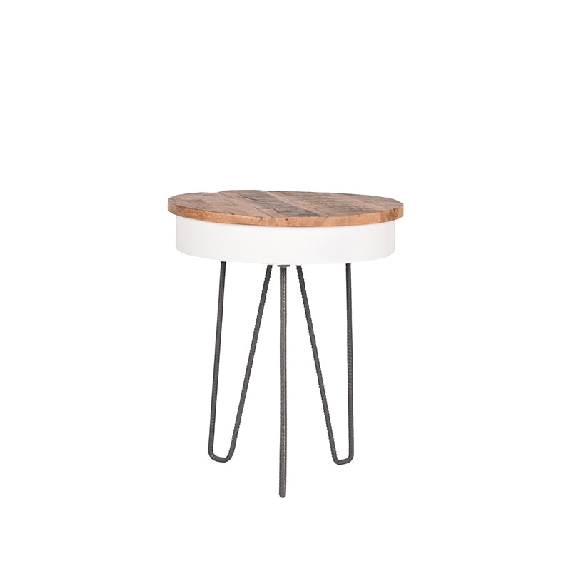 LABEL51 Bijzettafel Saria - Wit - Mangohout - 44 cm - Rond