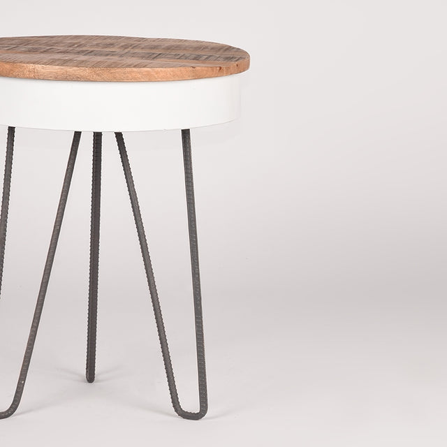 LABEL51 Bijzettafel Saria - Wit - Mangohout - 44 cm - Rond