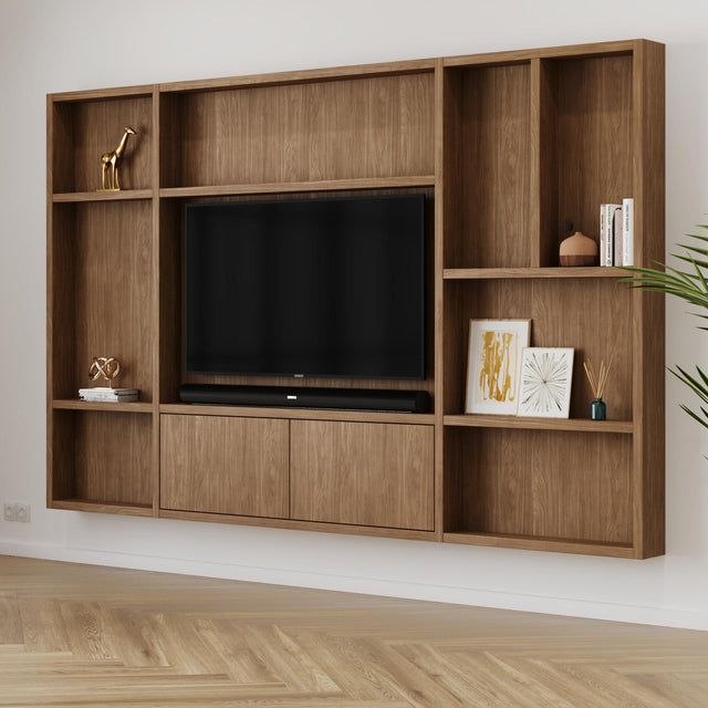 Flatbox Cinewall // Lincoln Walnut van area77 – Luxe comfort op maat van PureWonen. Vraag naar de beste prijs.