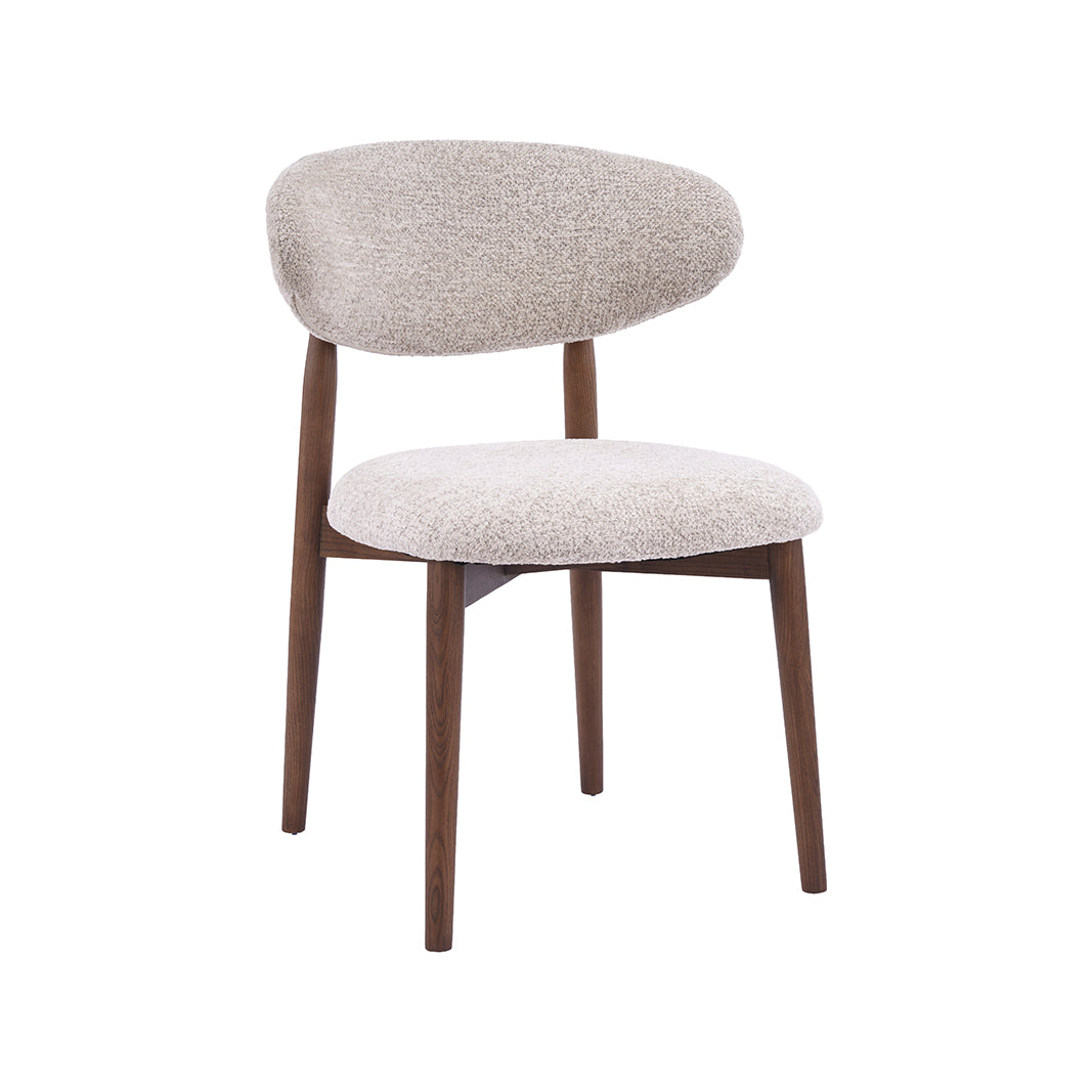 LABEL51 Eetkamerstoel Kyoto - Beige - Geweven - Walnoot Houten Frame