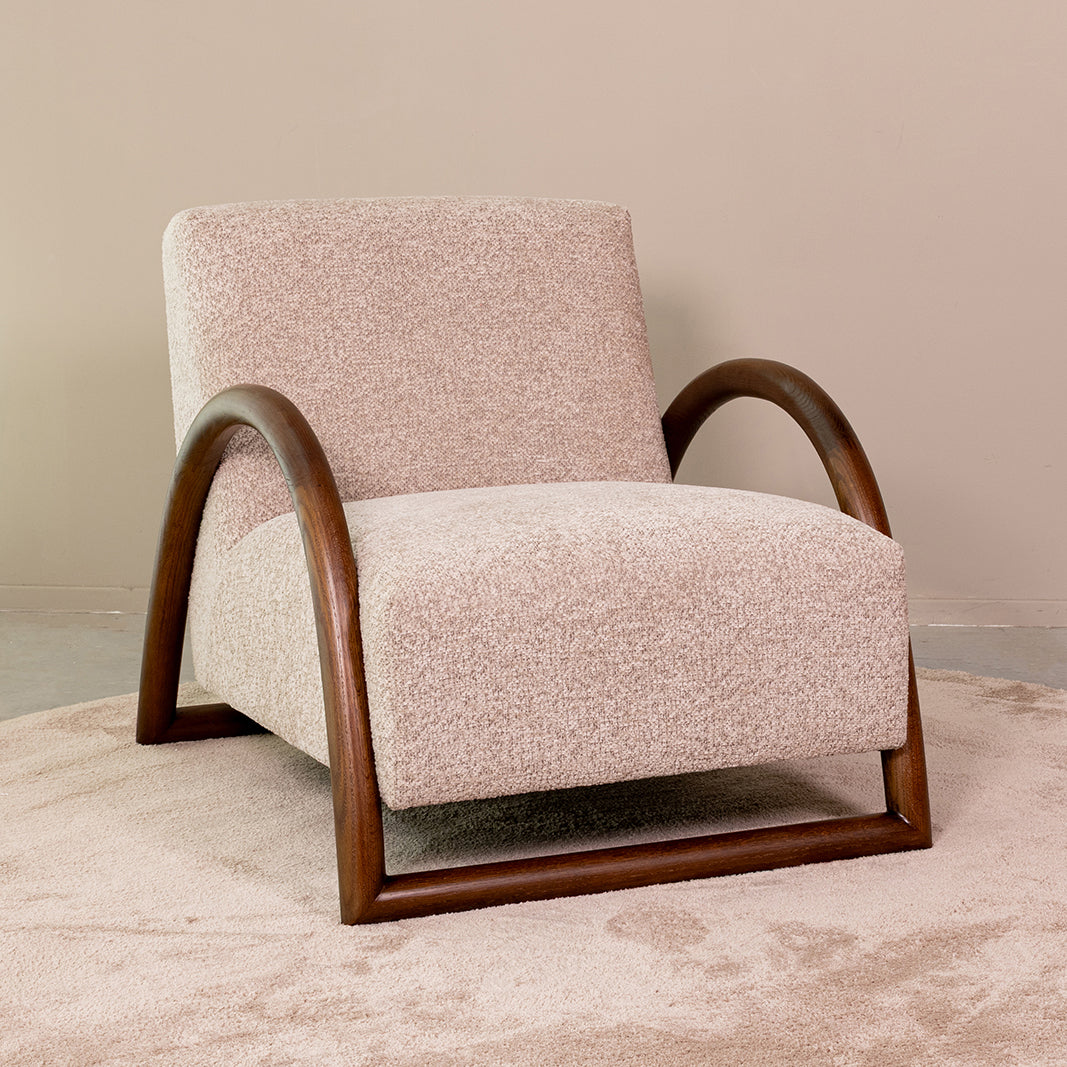 LABEL51 Fauteuil Viggo - Beige - Geweven - Walnoot Houten Frame
