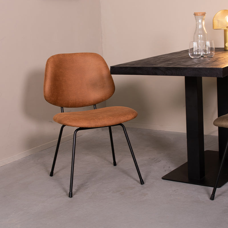 LABEL51 Eetkamerstoel Bello - Cognac - Micro Suede - Zwart Metalen Frame