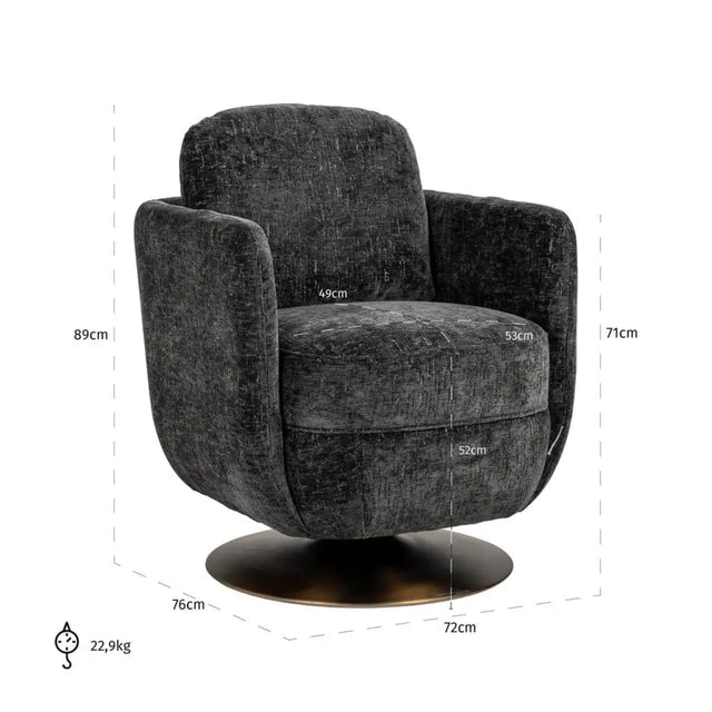 Draaifauteuil Turner graphite island (Island graphite 66) van Richmond Interiors – Luxe comfort op maat van PureWonen. Vraag naar de beste prijs.