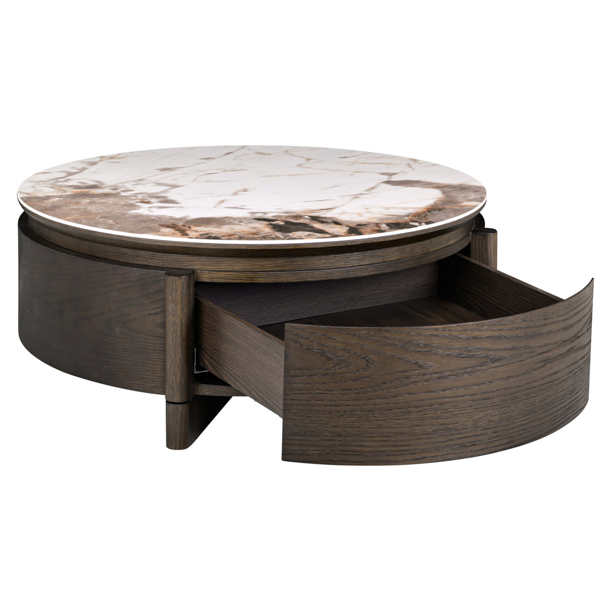 Salontafel Langford brown 90Ø 1-drawer van Richmond Interiors – Luxe comfort op maat van PureWonen. Vraag naar de beste prijs.