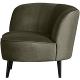 Sara Lounge Fauteuil Links Fluweel Warm Groen van WOOOD – Luxe comfort op maat van PureWonen. Vraag naar de beste prijs.