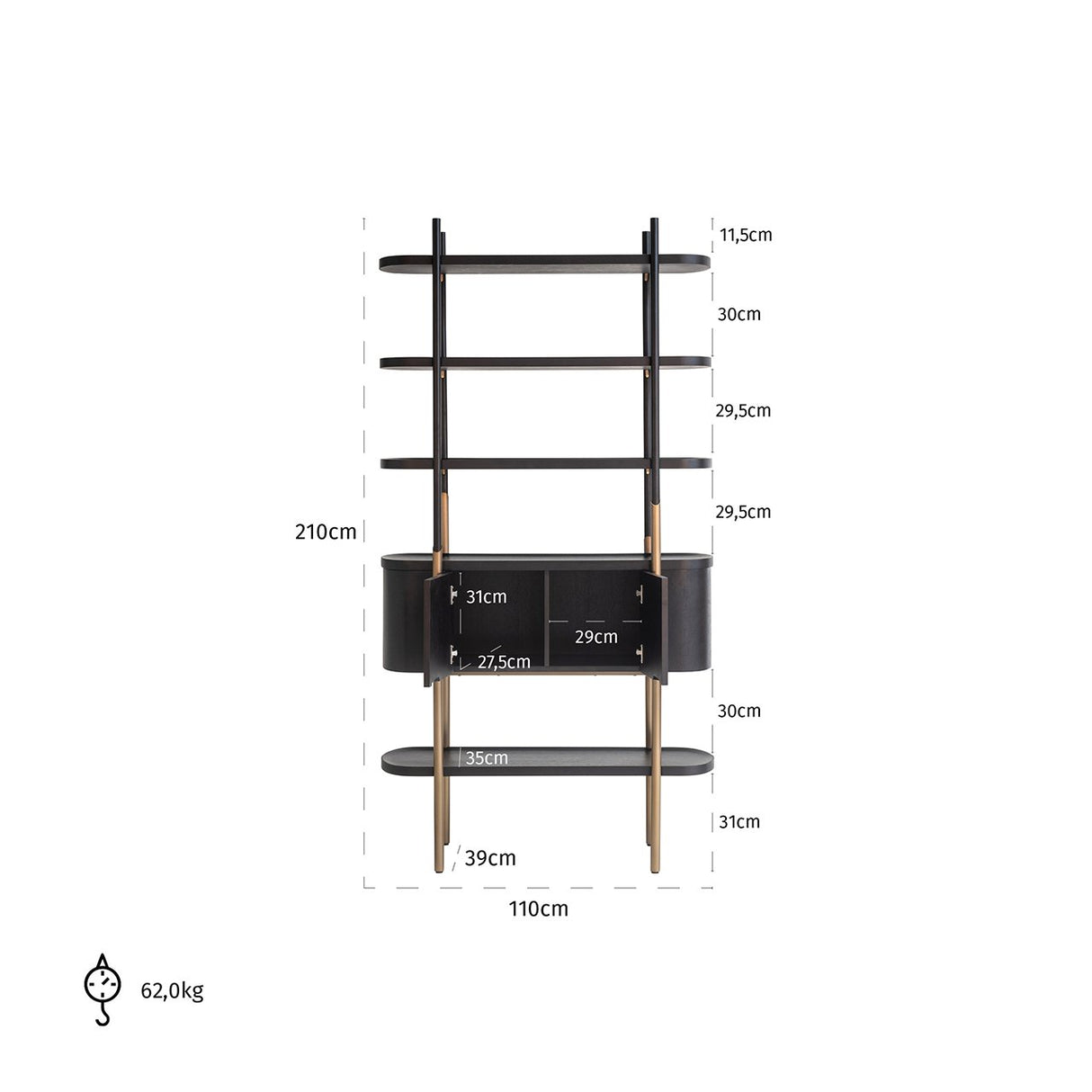 Wandkast Jameson 2-deuren 4-planken (Charcoal) van Richmond Interiors – Luxe comfort op maat van PureWonen. Vraag naar de beste prijs.