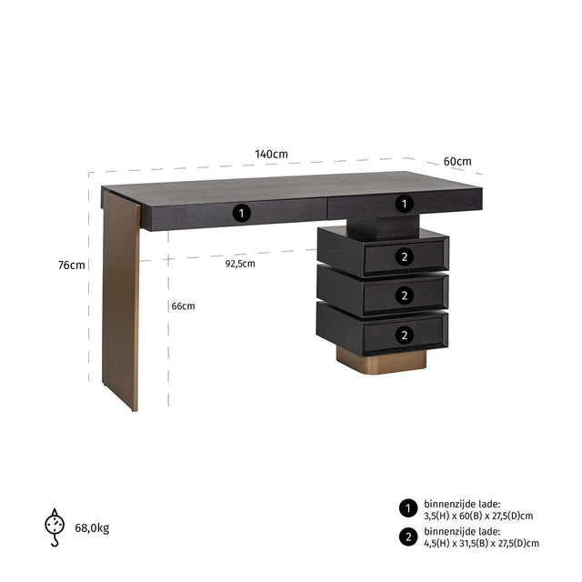 Bureau Connar 5-laden (Charcoal) van Richmond Interiors – Luxe comfort op maat van PureWonen. Vraag naar de beste prijs.