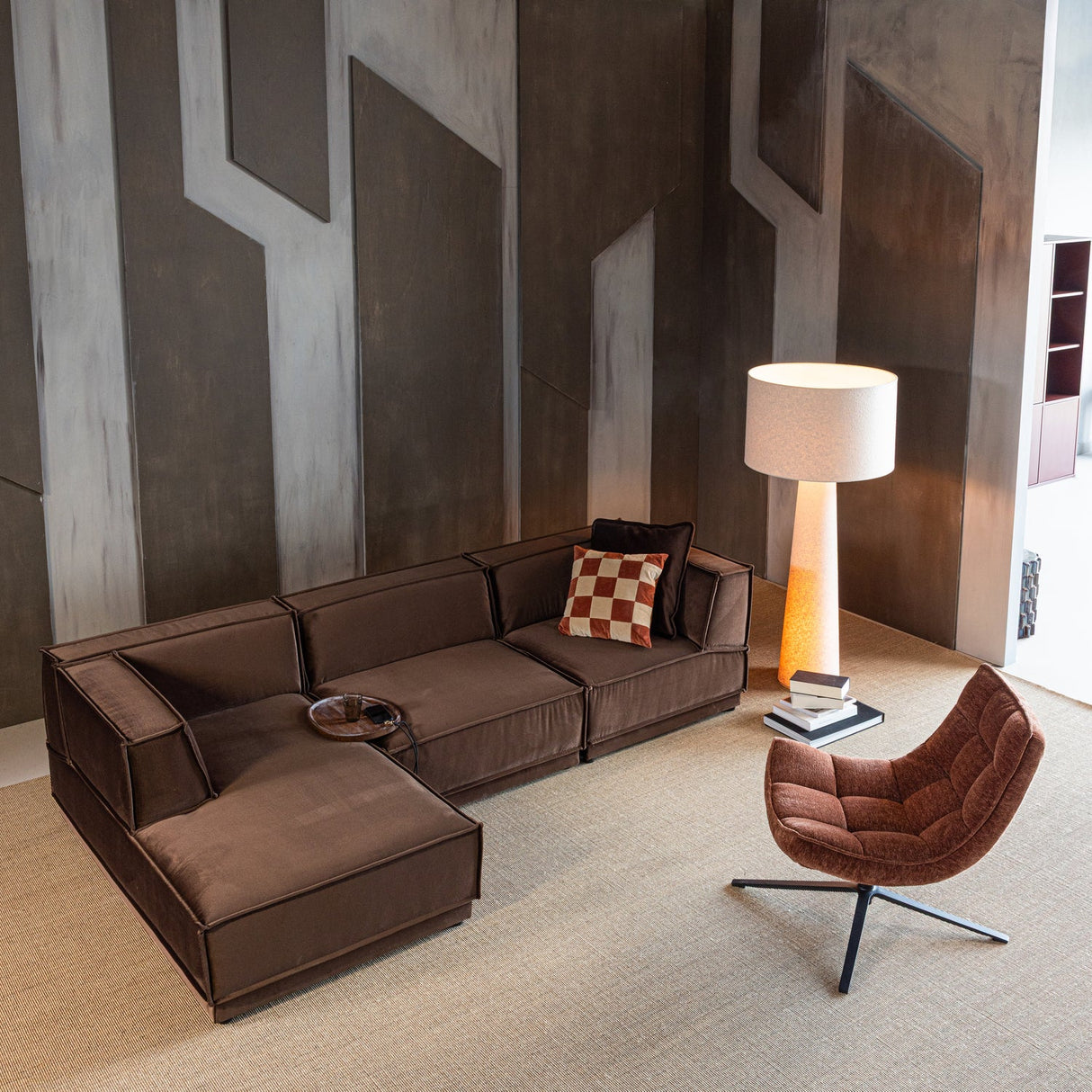 Manu Chaise Longue Bank Links Velvet Bruin [Fsc]