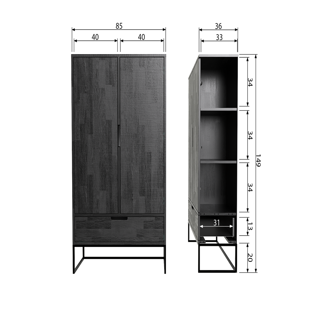 Silas 2 Deurs Kast Essen Blacknight [Fsc] van WOOOD – Luxe comfort op maat van PureWonen. Vraag naar de beste prijs.