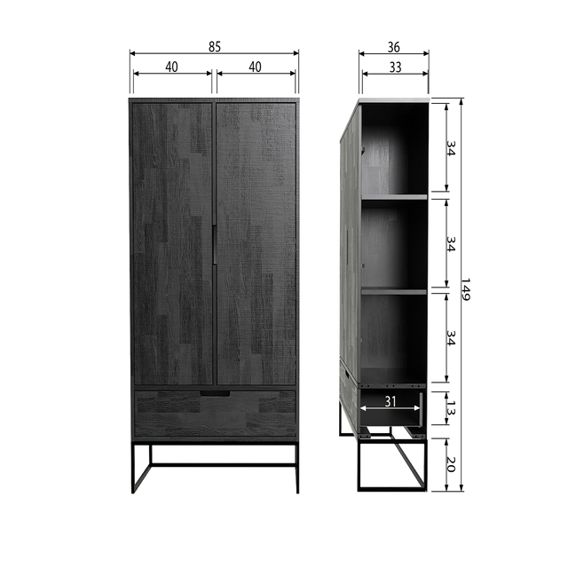 Silas 2 Deurs Kast Essen Blacknight [Fsc] van WOOOD – Luxe comfort op maat van PureWonen. Vraag naar de beste prijs.