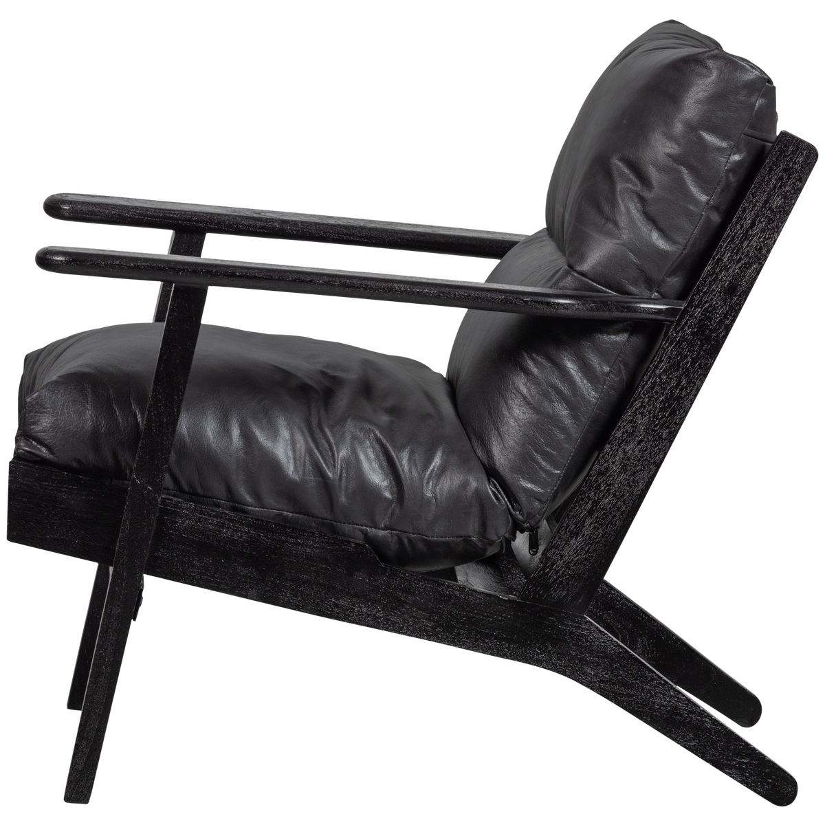 Houston Fauteuil Leer/Hout Zwart