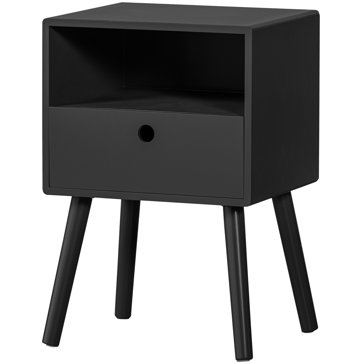 Ozzy Nachtkastje Hout Zwart van WOOOD – Luxe comfort op maat van PureWonen. Vraag naar de beste prijs.