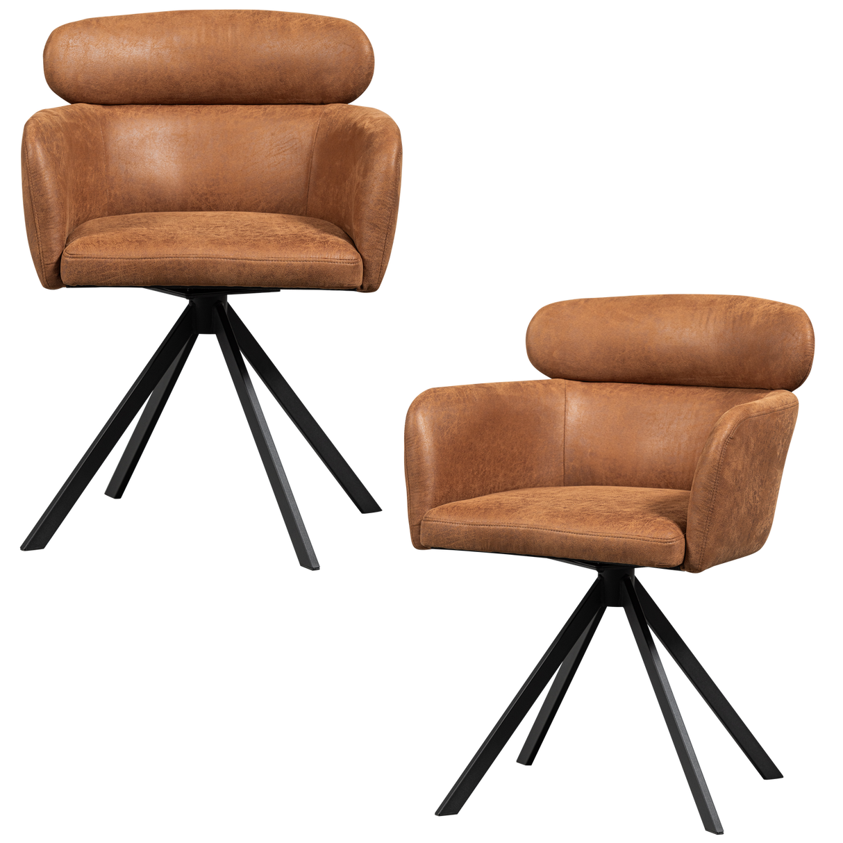 Fenne Draaibare Eetkamerstoel Leerlook Cognac