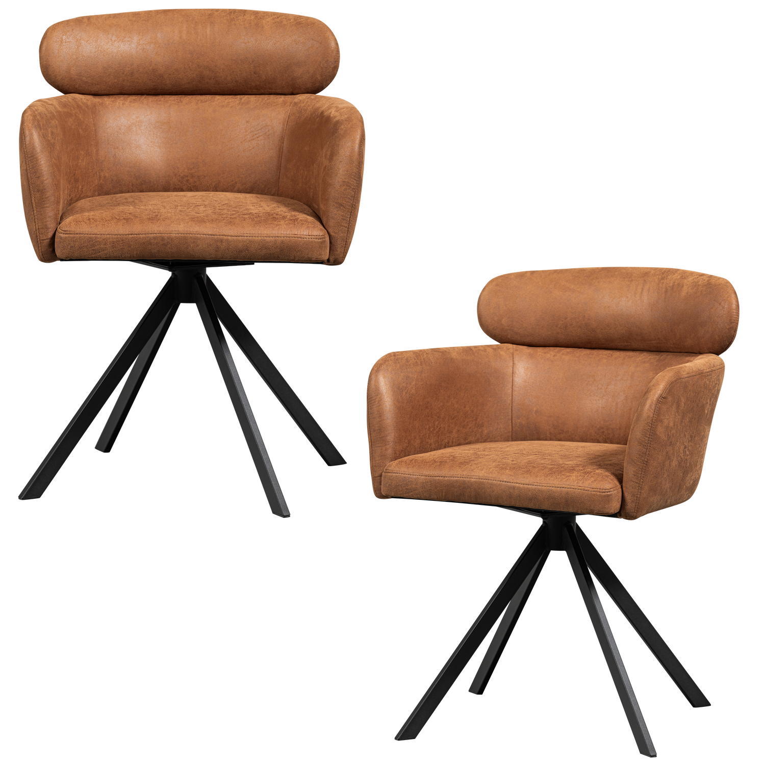 Fenne Draaibare Eetkamerstoel Leerlook Cognac