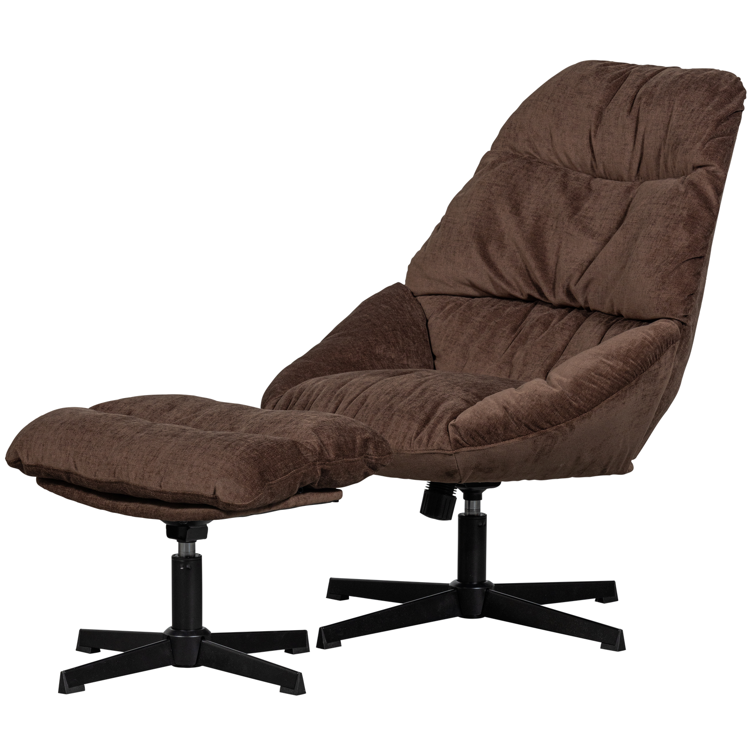 Yaro Draaibare Fauteuil Met Hocker Espresso van WOOOD – Luxe comfort op maat van PureWonen. Vraag naar de beste prijs.