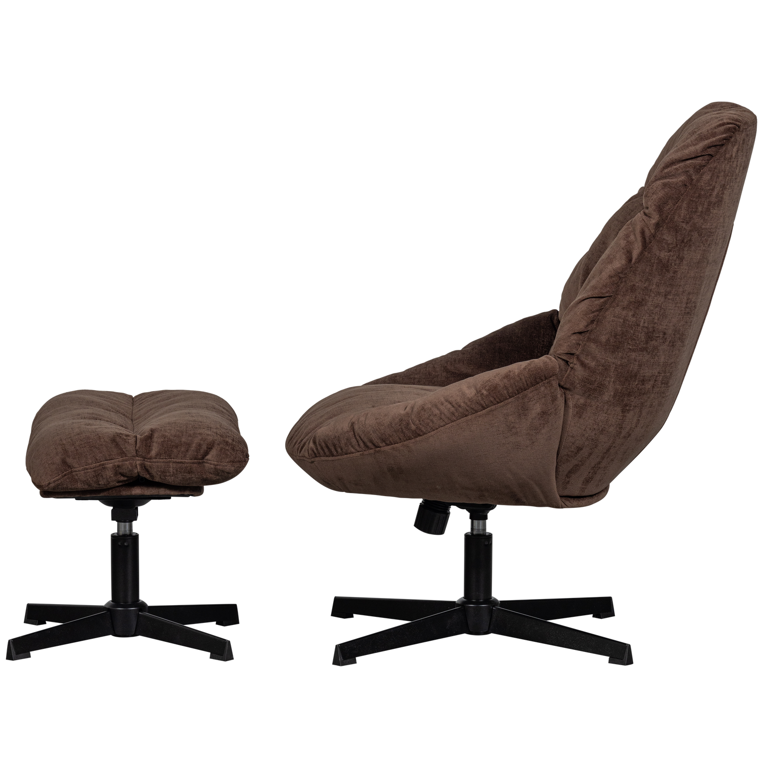 Yaro Draaibare Fauteuil Met Hocker Espresso van WOOOD – Luxe comfort op maat van PureWonen. Vraag naar de beste prijs.