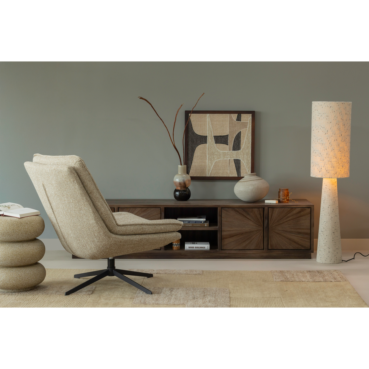 Loft Vloerlamp Xl Metaal/Boucle Naturel 187 Xo35 Cm