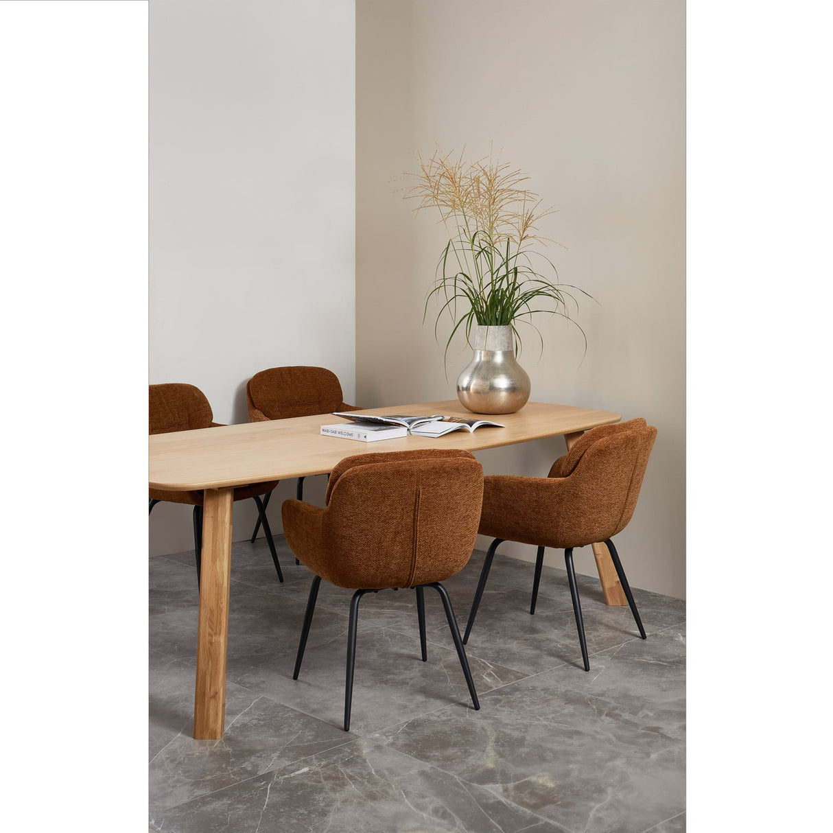 Runa Eetkamerstoel Chenille Karamel Bruin/Geel