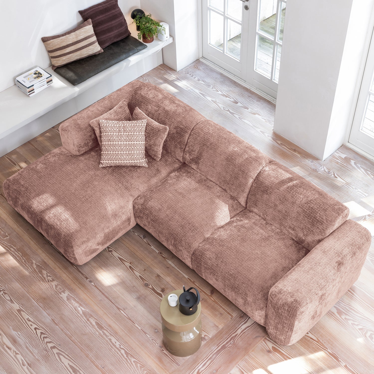 Cloud Chaise Longue Bank Links Chenille Taupe/Roze