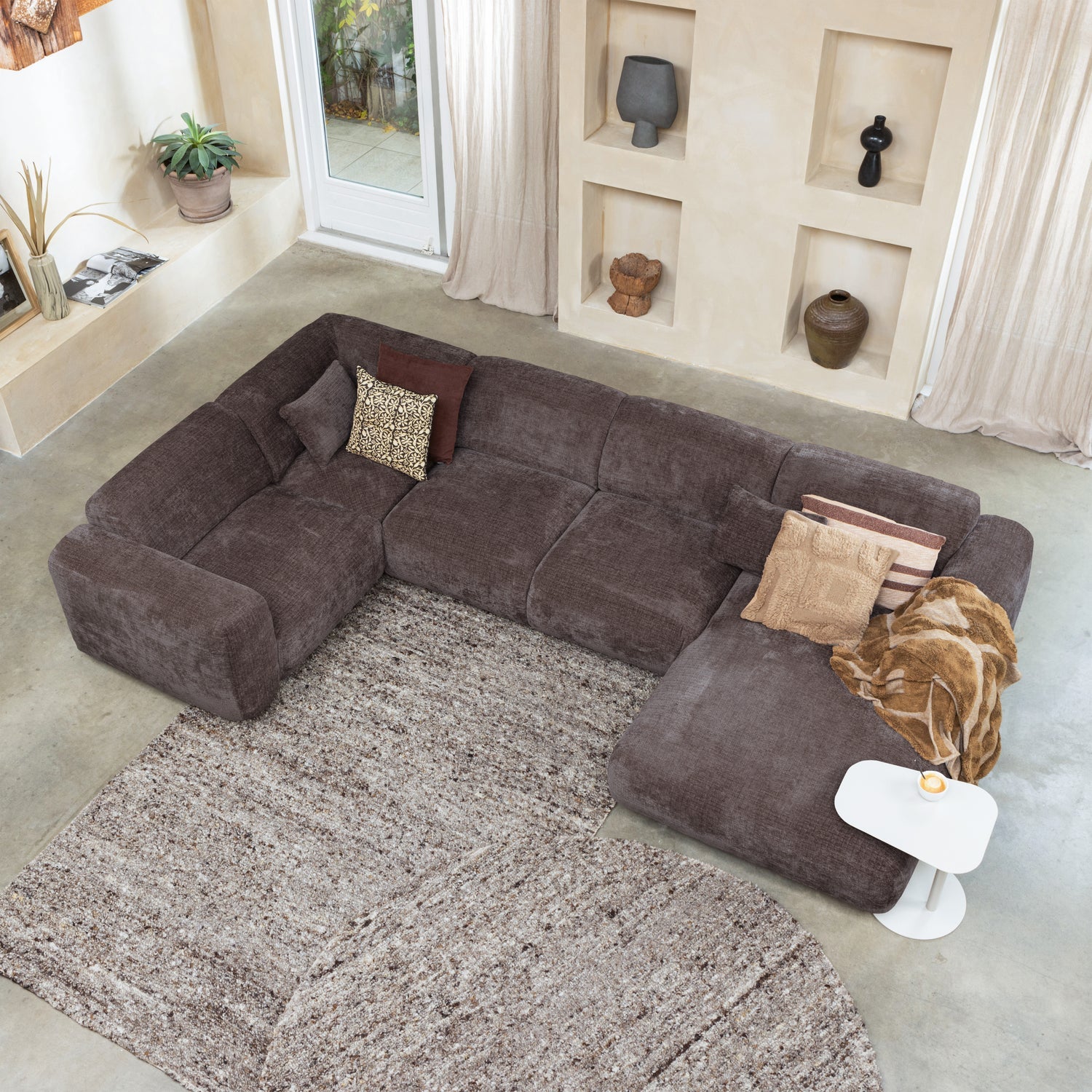Cloud Hoekbank Links Geweven Chenille Warm Bruin