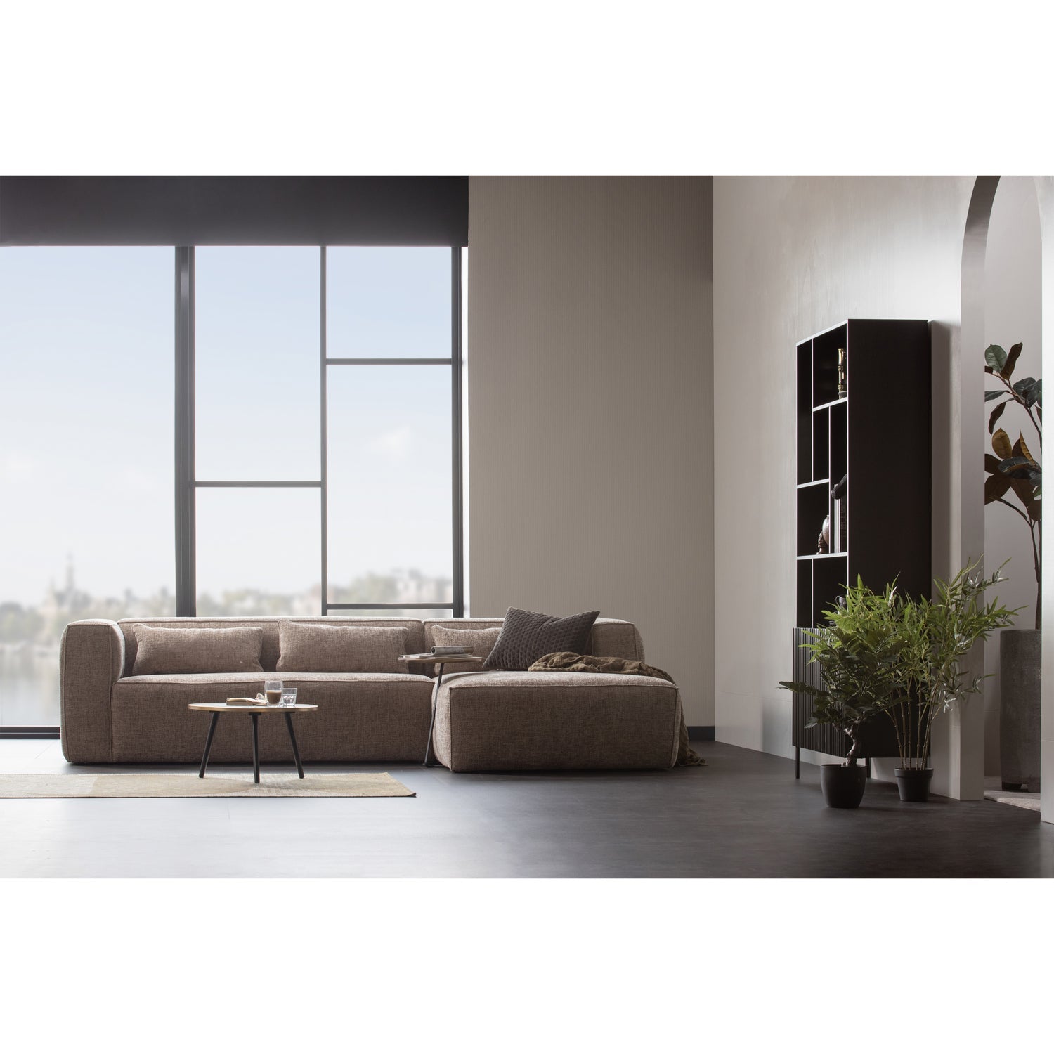 Bean Hoekbank Rechts Grove Melange Stof Travertin van WOOOD – Luxe comfort op maat van PureWonen. Vraag naar de beste prijs.