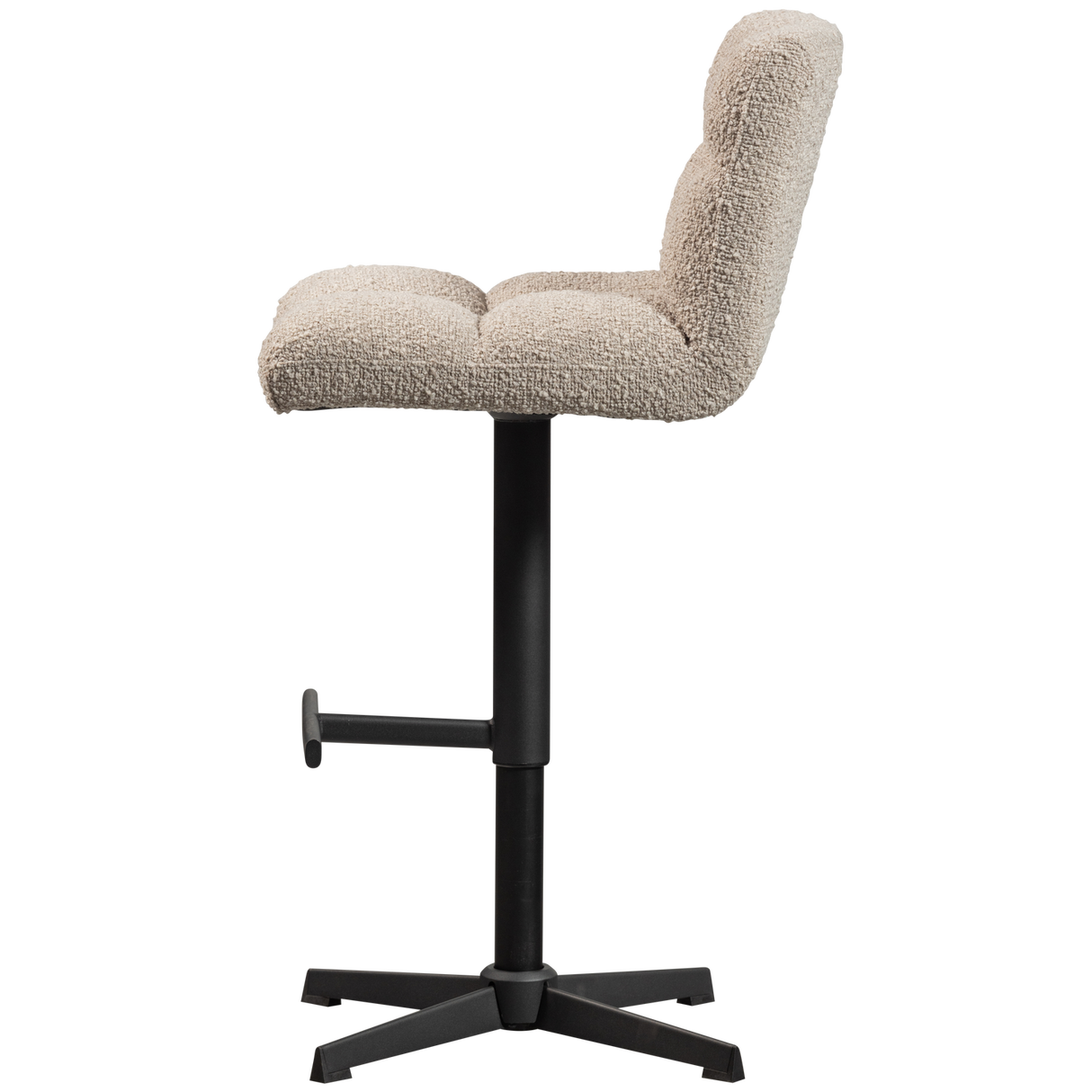 Vinny Draaibare Barstoel Boucle Zand van WOOOD – Luxe comfort op maat van PureWonen. Vraag naar de beste prijs.