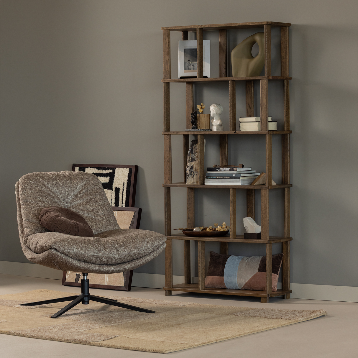 Arve Draaifauteuil Bedrukte Stof Naturel Melange