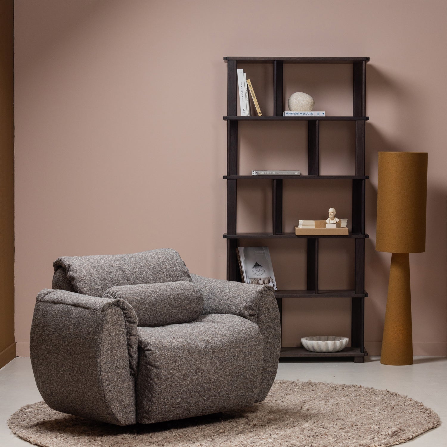 Baggy Draaifauteuil Geweven Stof Warmgrijs Melange