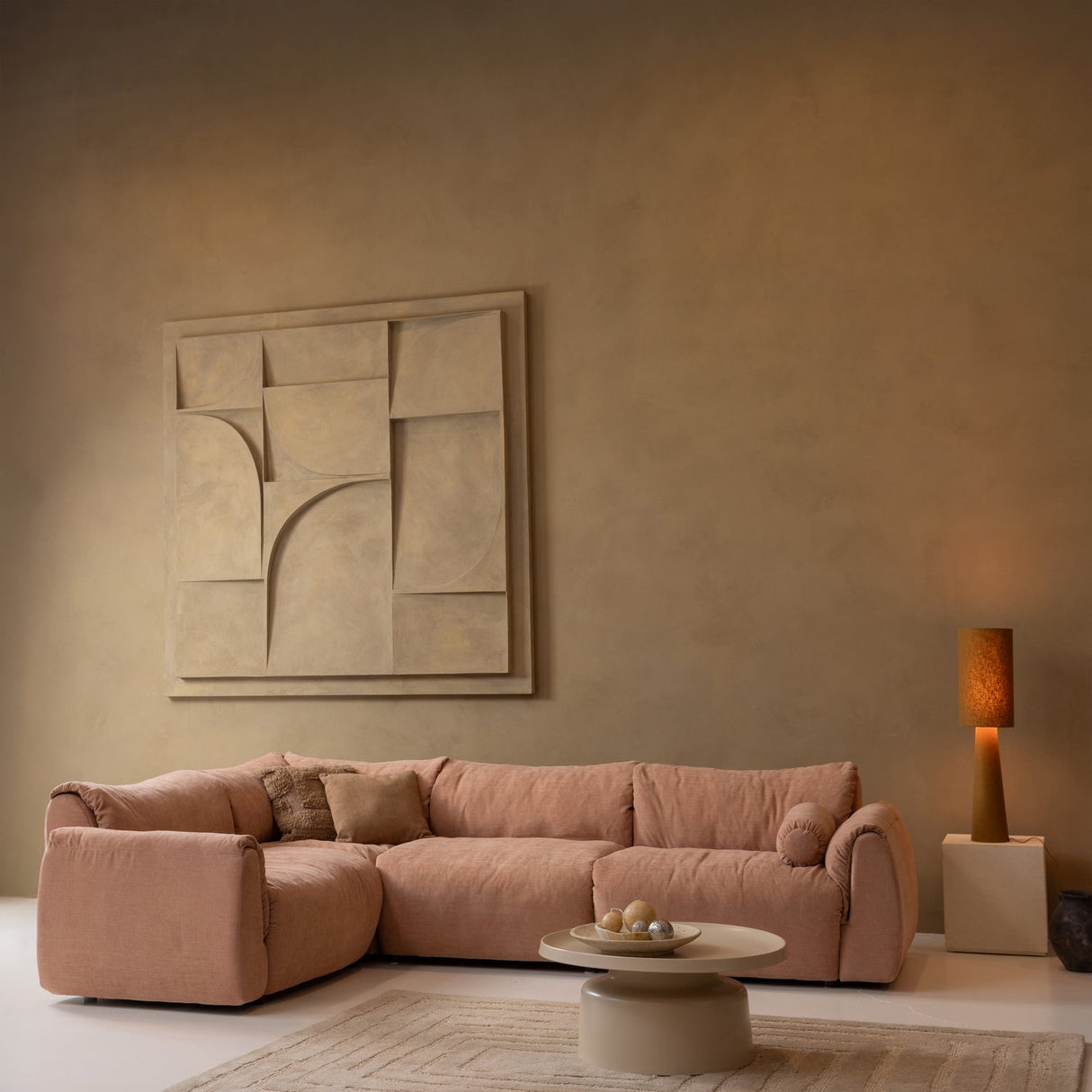 Baggy Hoekbank Links Geweven Chenille Oud Roze