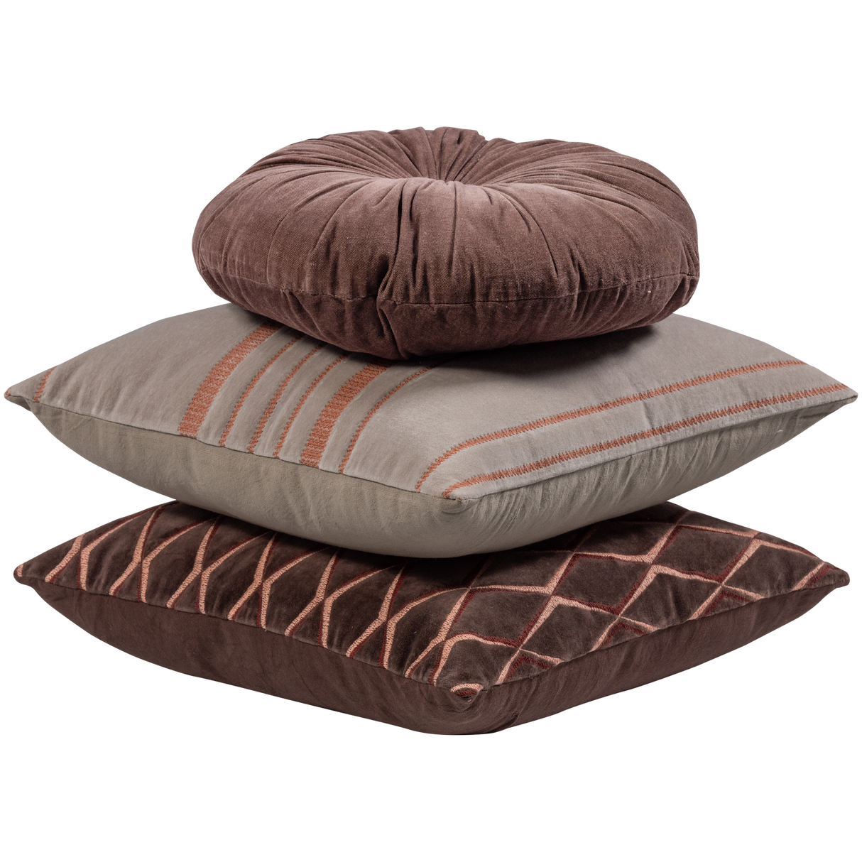 Aziz Kussens Velvet Bruin/Naturel Set Van 3