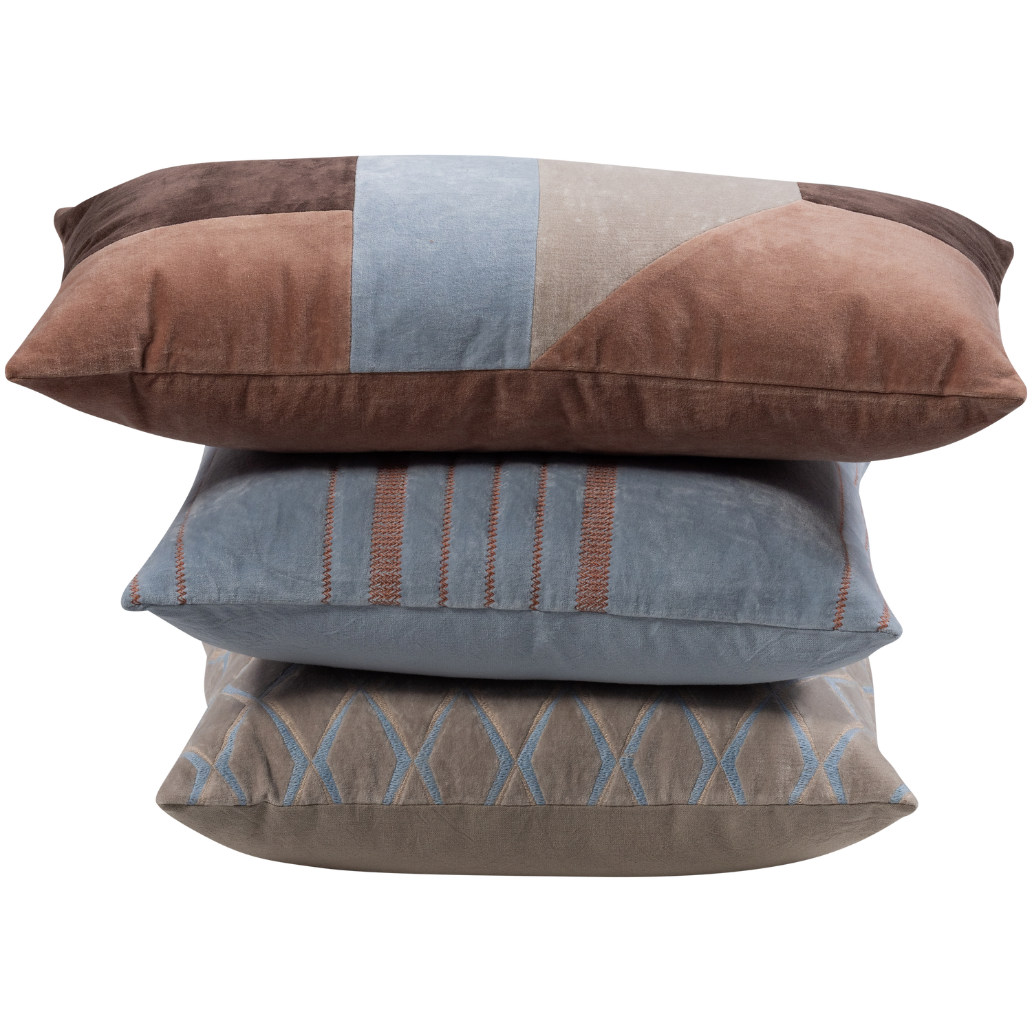 Laon Kussens Velvet Naturel/Blauw Set Van 3