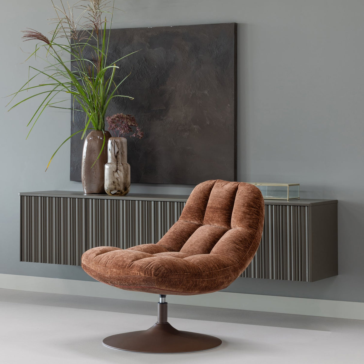Elvi Draaifauteuil Chenille Structuur Roestbruin