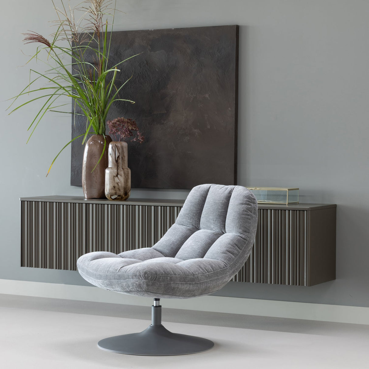 Elvi Draaifauteuil Chenille Structuur Lichtgrijs