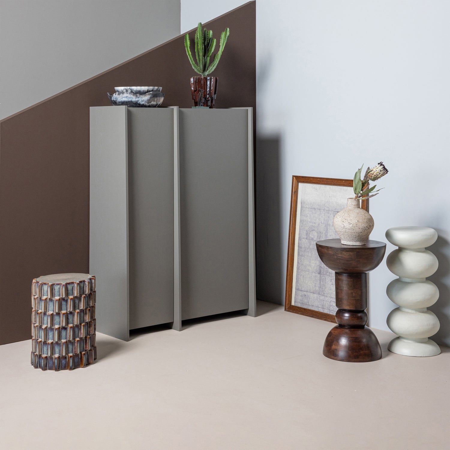 Axu Decoratieve Bijzettafel O35 X45 Cm Keramiek Grijsblauw