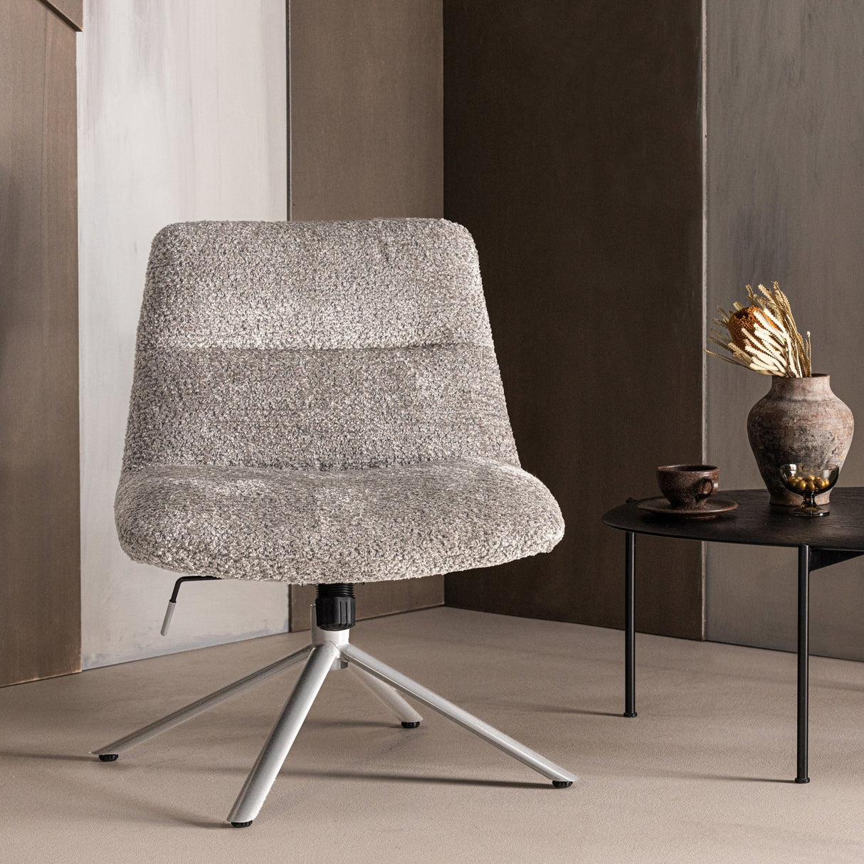 Soren Verstelbare Draaifauteuil Wollig Grijs