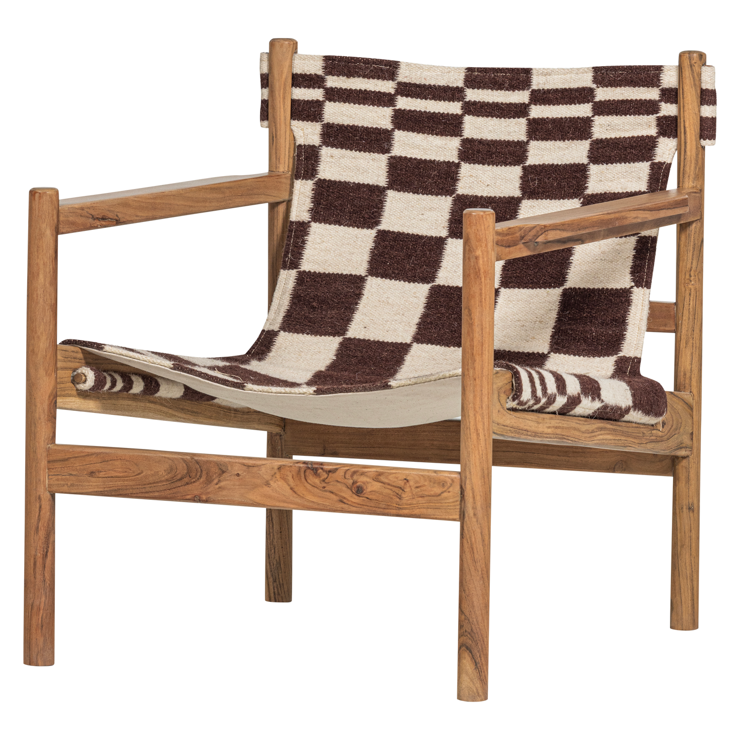 Zano Fauteuil Hout Bruin Met Kelim Zitting Naturel