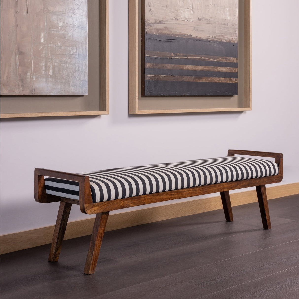 Valo Bankje Hout Bruin Met Streepstof Zwart/Wit
