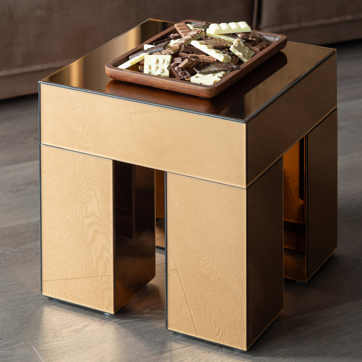 Mirrox Bijzettafel Hout Spiegelglas Bruin [Fsc]