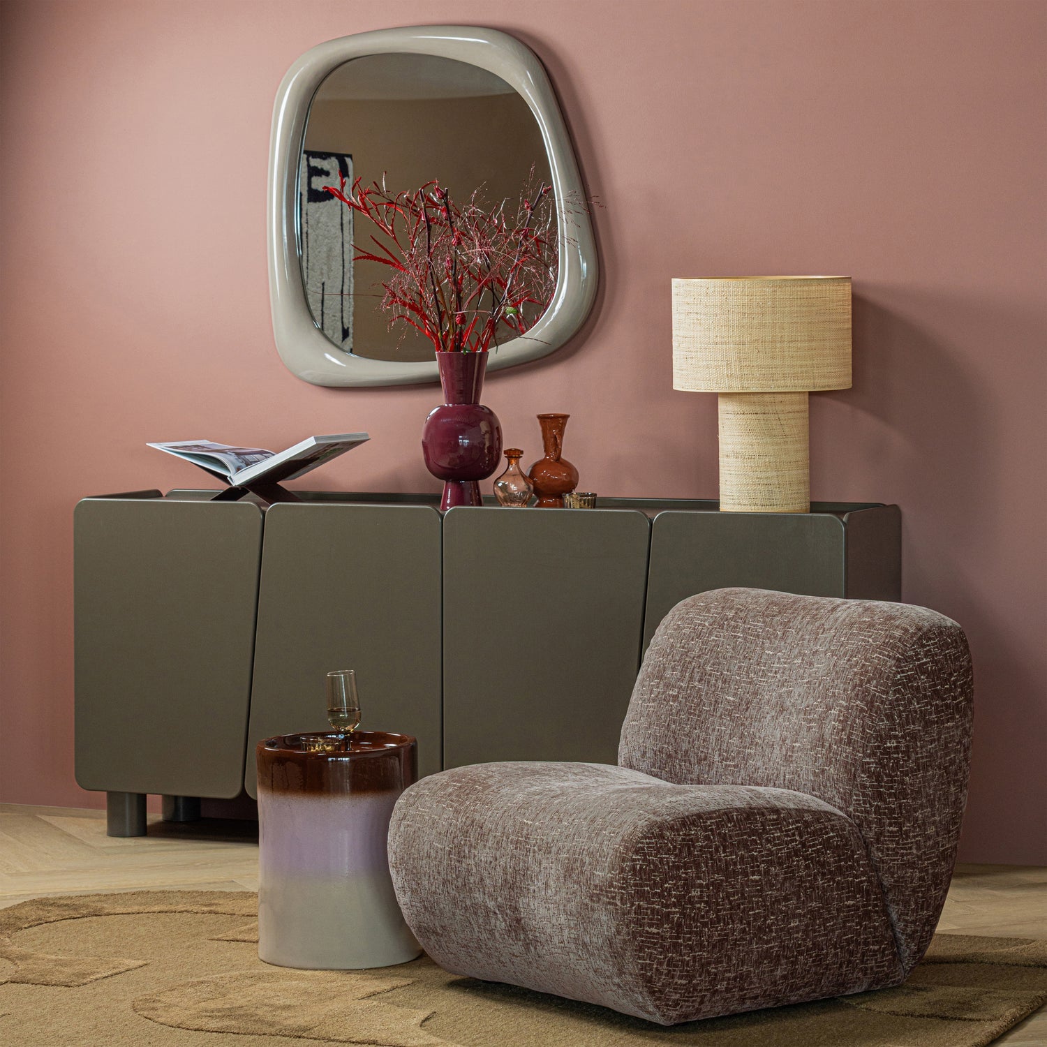 Ollo Decoratieve Bijzettafel O35x44 Cm Keramiek Roze/Bruin