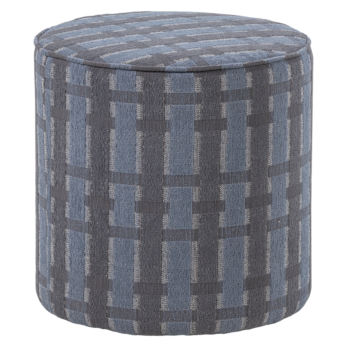 Sarli Poef Hoog Ruit Dessin Chenille Grijs/Blauw [Fsc]