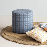 Sarli Poef Hoog Ruit Dessin Chenille Grijs/Blauw [Fsc]